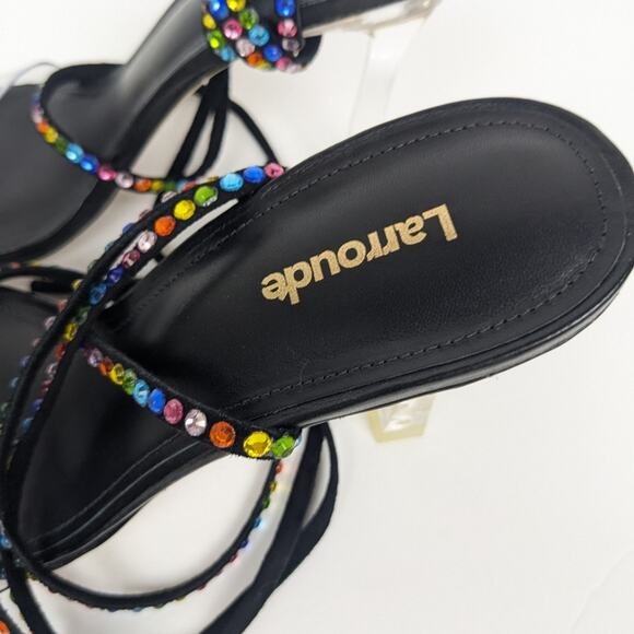 NWOT Larroudé Disco Gloria Rainbow Embellished Wrap Sandals Size 7 - Picture 10 of 12